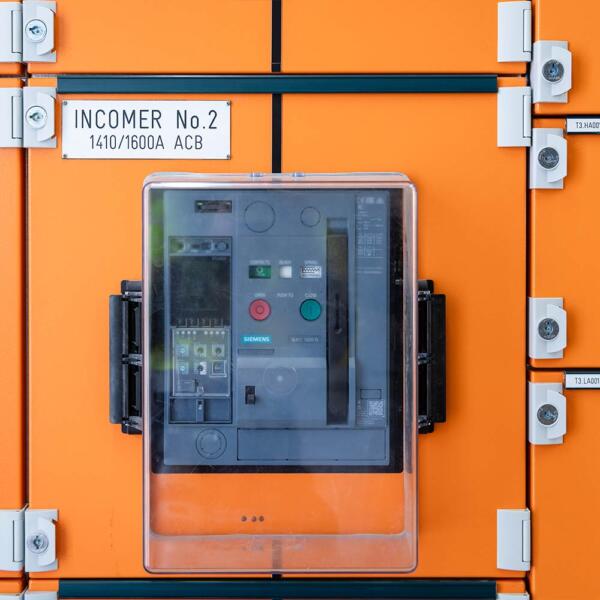 Close up of high voltage electrical panel installed by industrial electricians in Melbourne