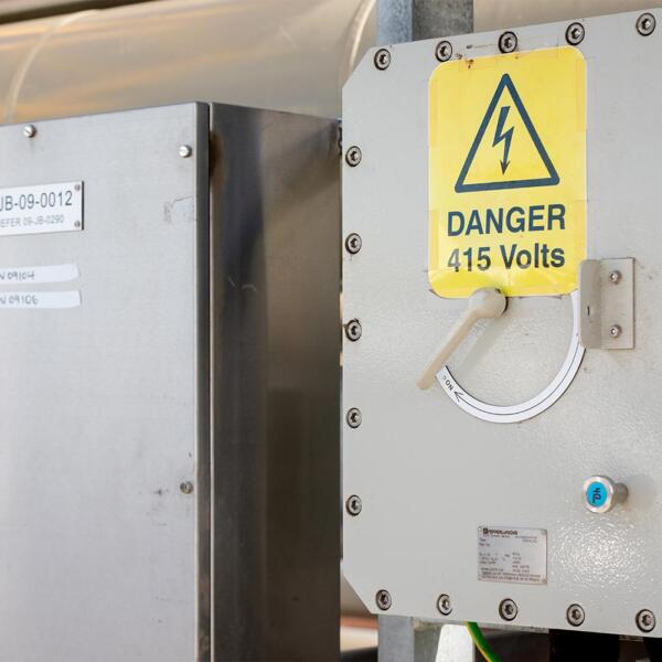 Danger sign in hazardous electrical area