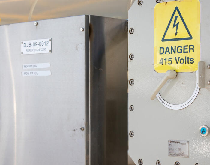 Danger sign in hazardous electrical area